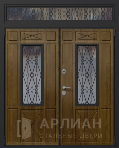 Фото «Металлическая дверь в частный дом со стеклом и решеткой №36»